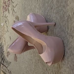 Nude hidden peep toe platform stiletto high heels